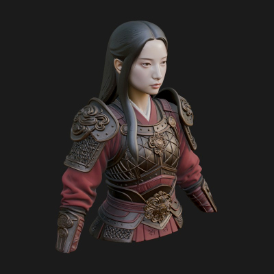 Armored Woman Warrior Bust Design 2 3D Print Model
