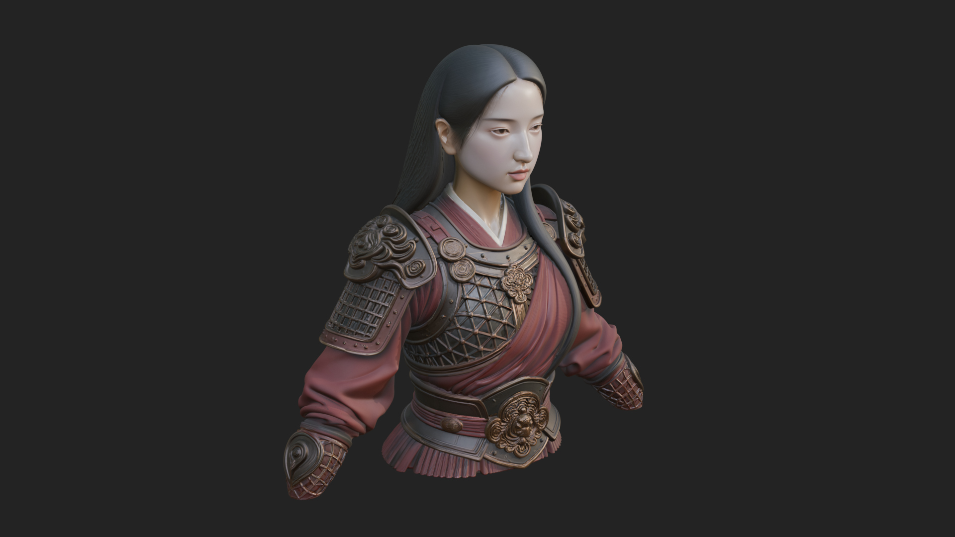 Armored Woman Warrior Bust Design 3 3D Print Model 3D Model