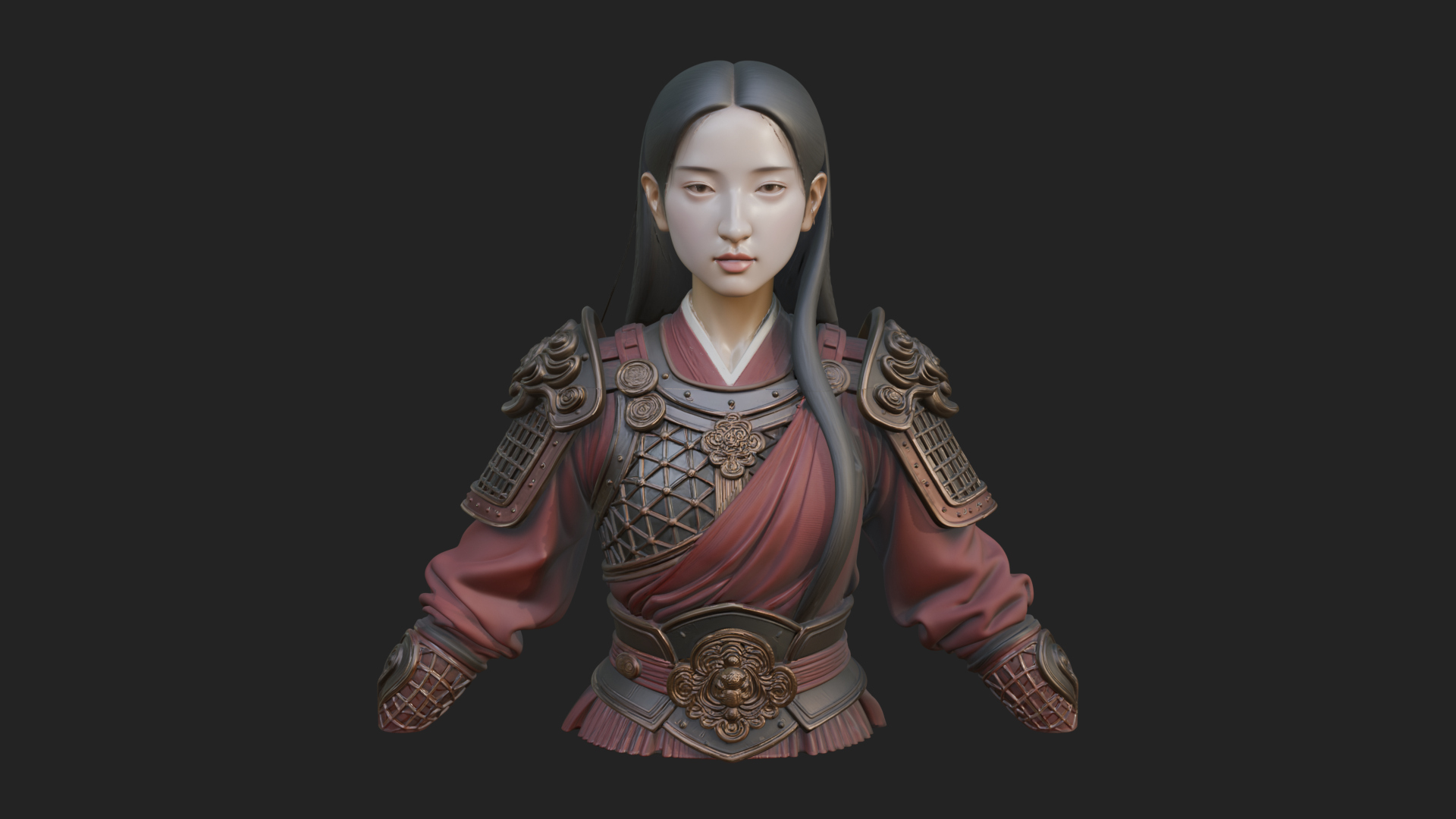 Armored Woman Warrior Bust Design 3 3D Print Model 3D Model