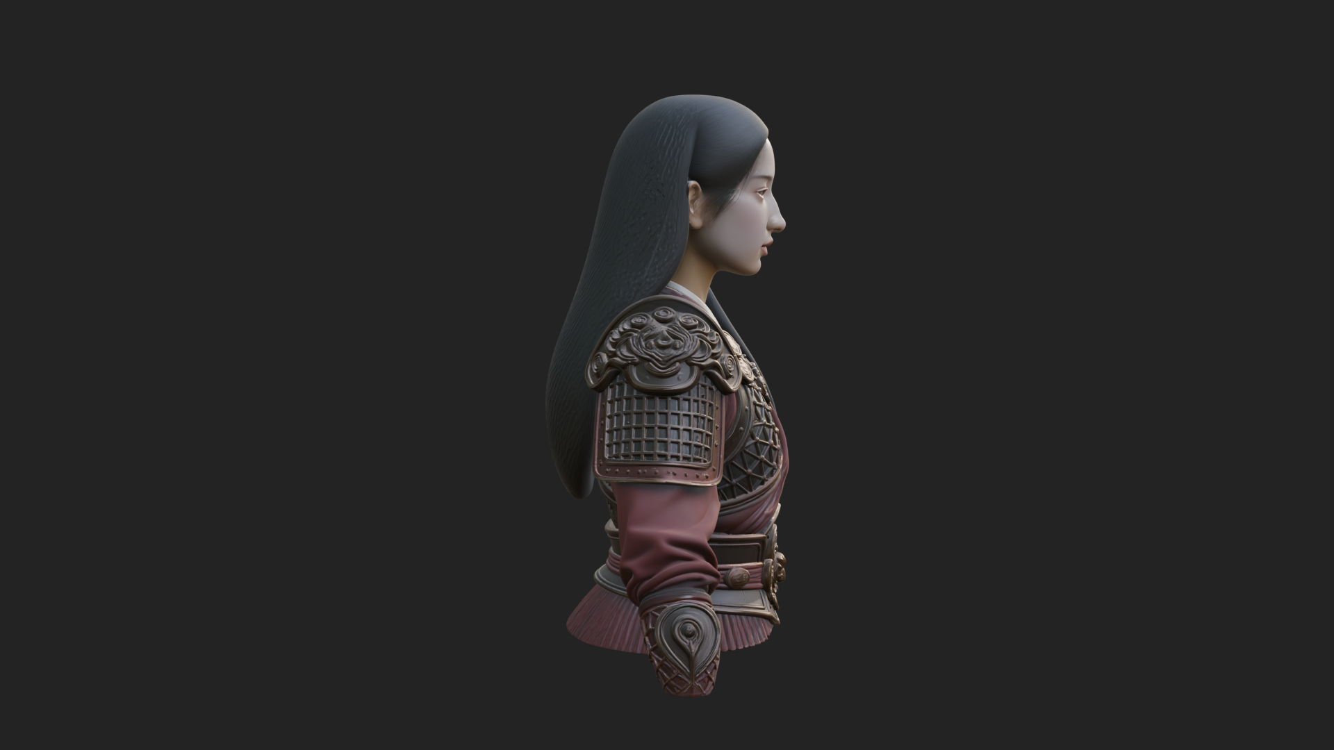 Armored Woman Warrior Bust Design 3 3D Print Model 3D Model