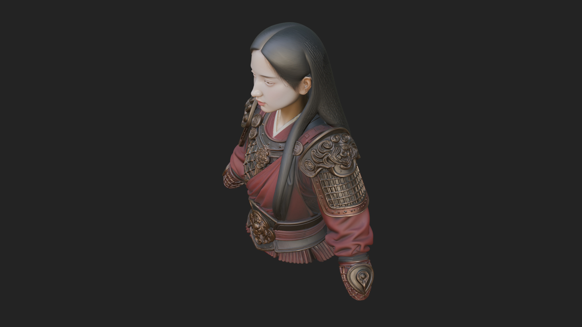 Armored Woman Warrior Bust Design 3 3D Print Model 3D Model