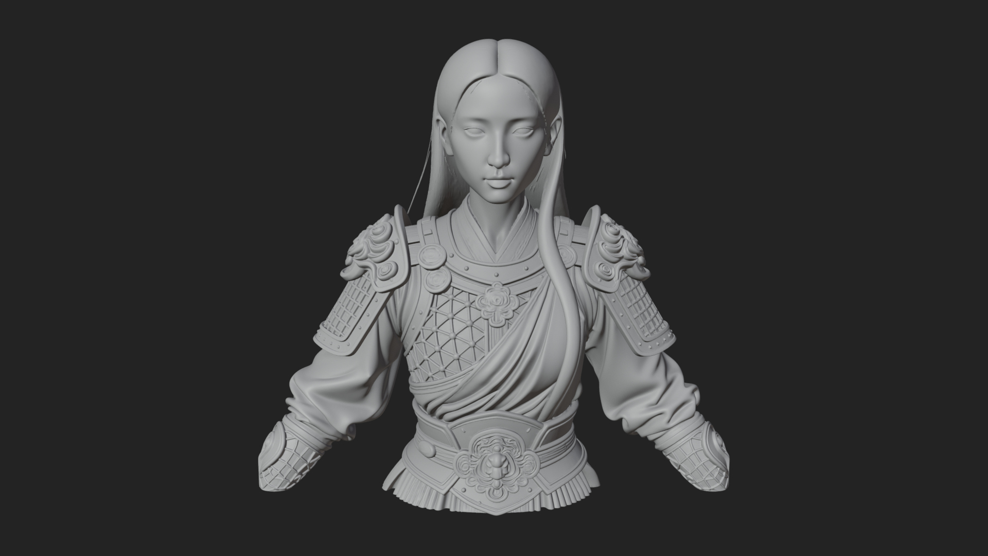 Armored Woman Warrior Bust Design 3 3D Print Model 3D Model