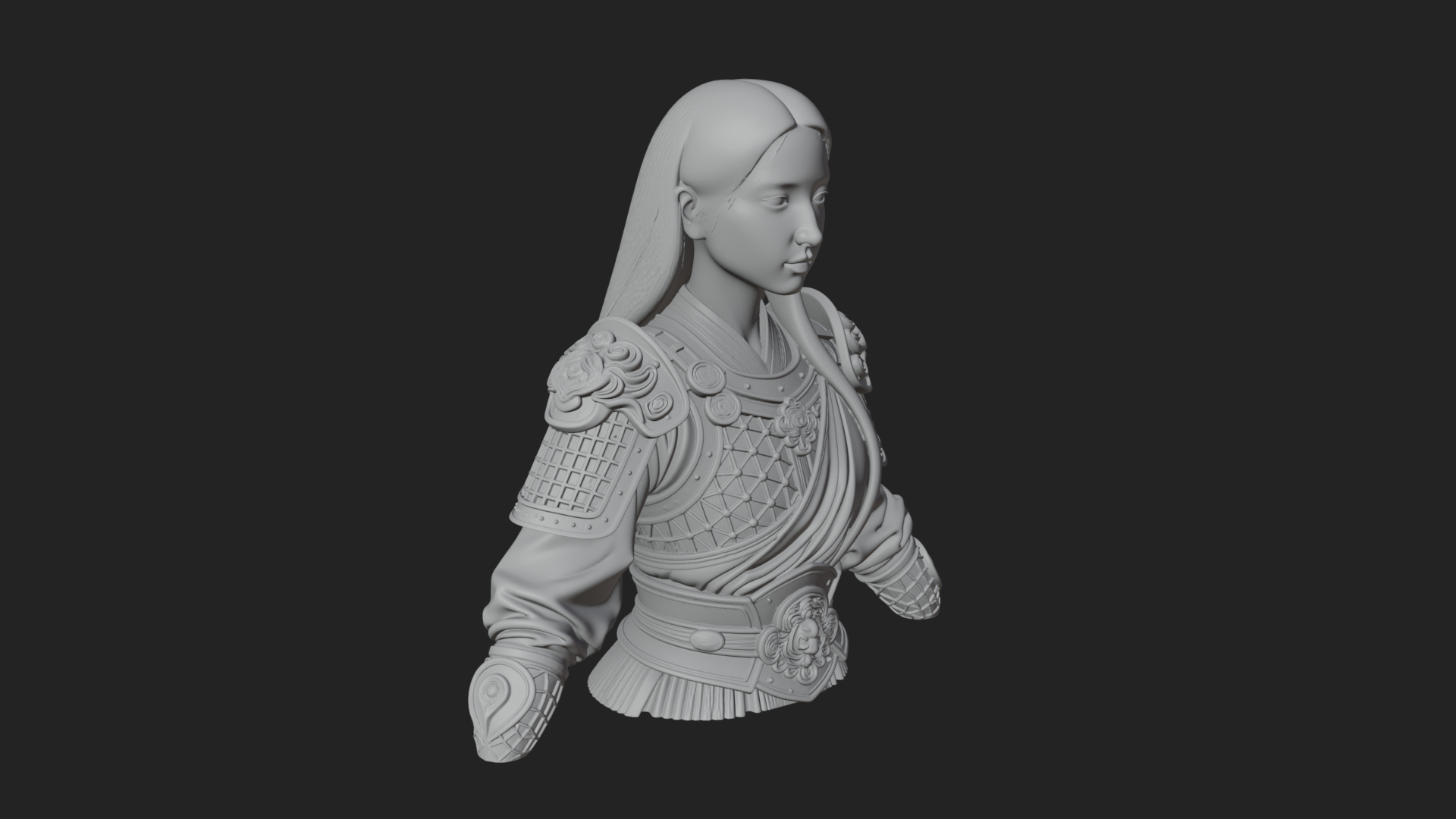 Armored Woman Warrior Bust Design 3 3D Print Model 3D Model