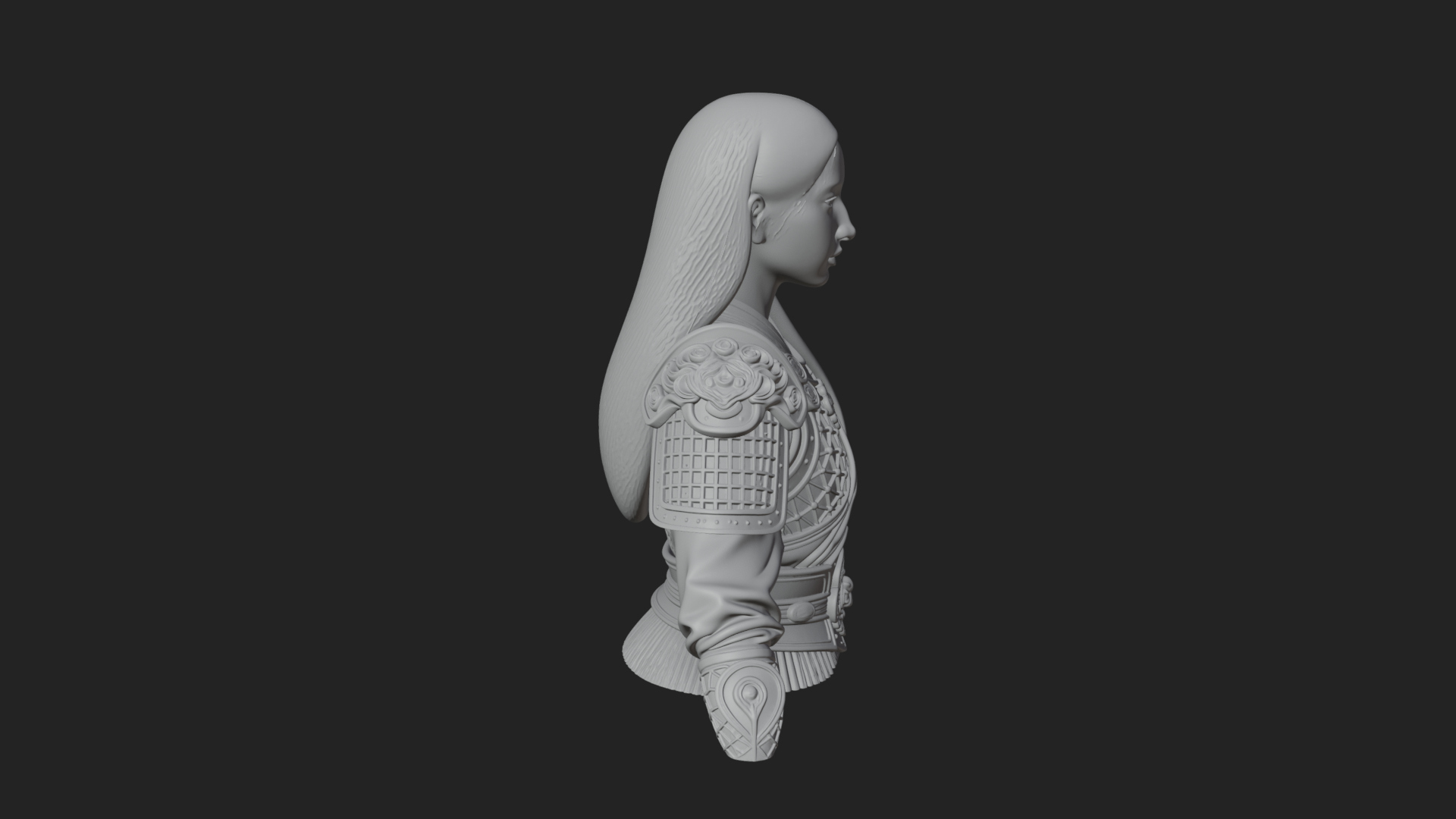 Armored Woman Warrior Bust Design 3 3D Print Model 3D Model