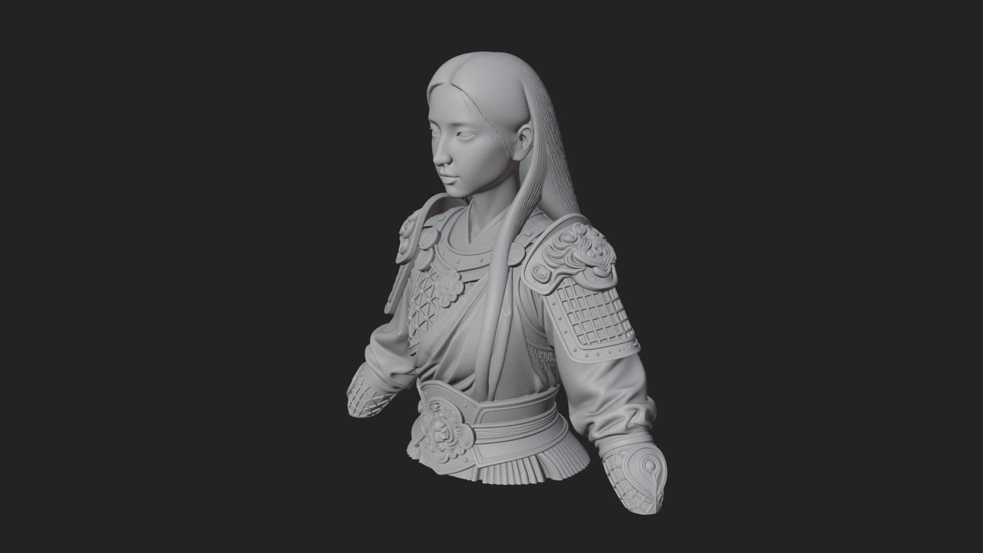 Armored Woman Warrior Bust Design 3 3D Print Model 3D Model