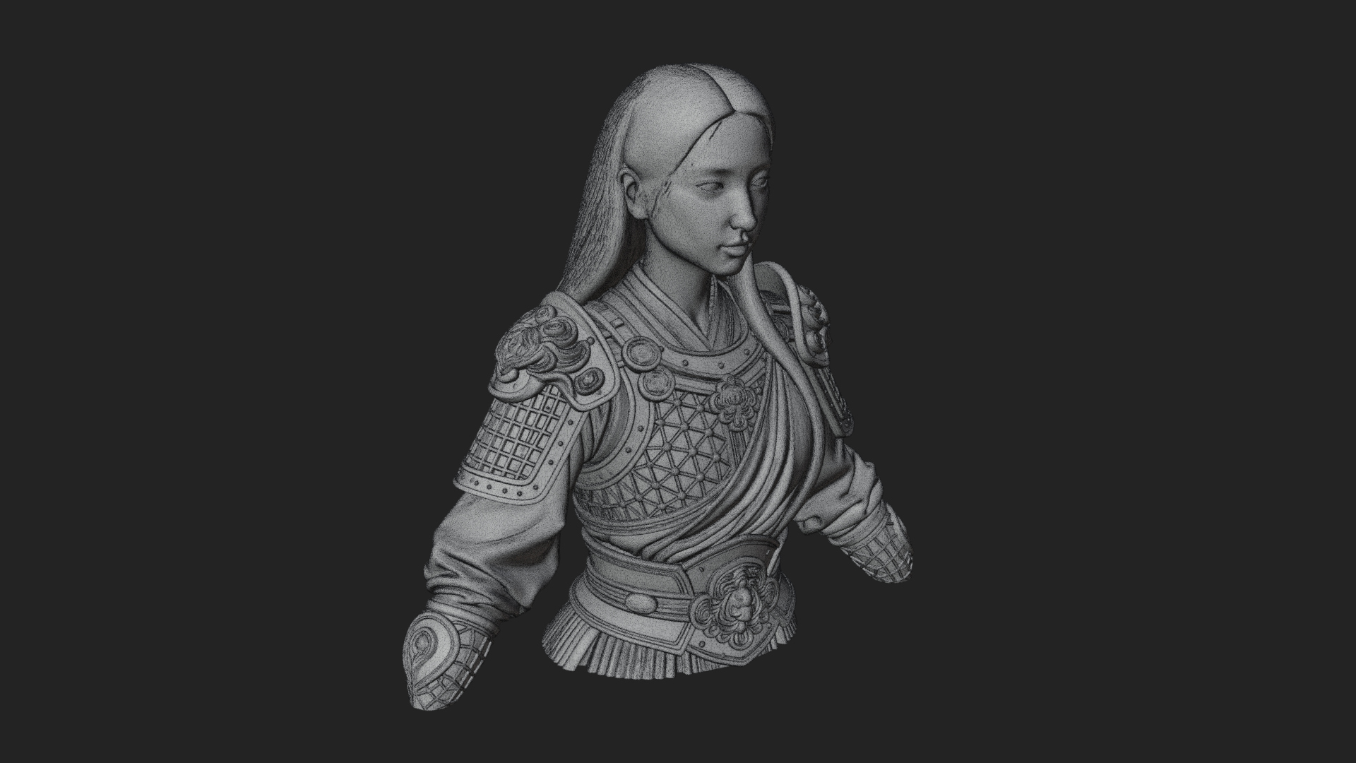 Armored Woman Warrior Bust Design 3 3D Print Model 3D Model
