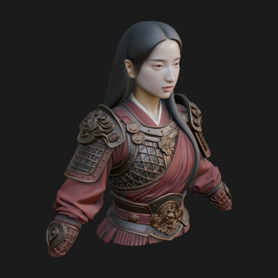 Armored Woman Warrior Bust Design 3 3D Print Model