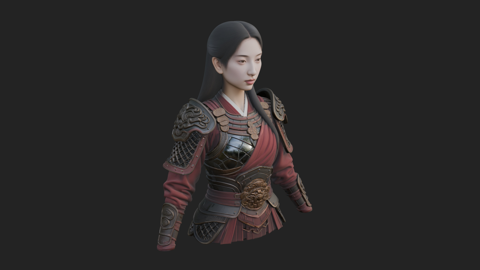 Armored Woman Warrior Bust Design 4 3D Print Model 3D Model