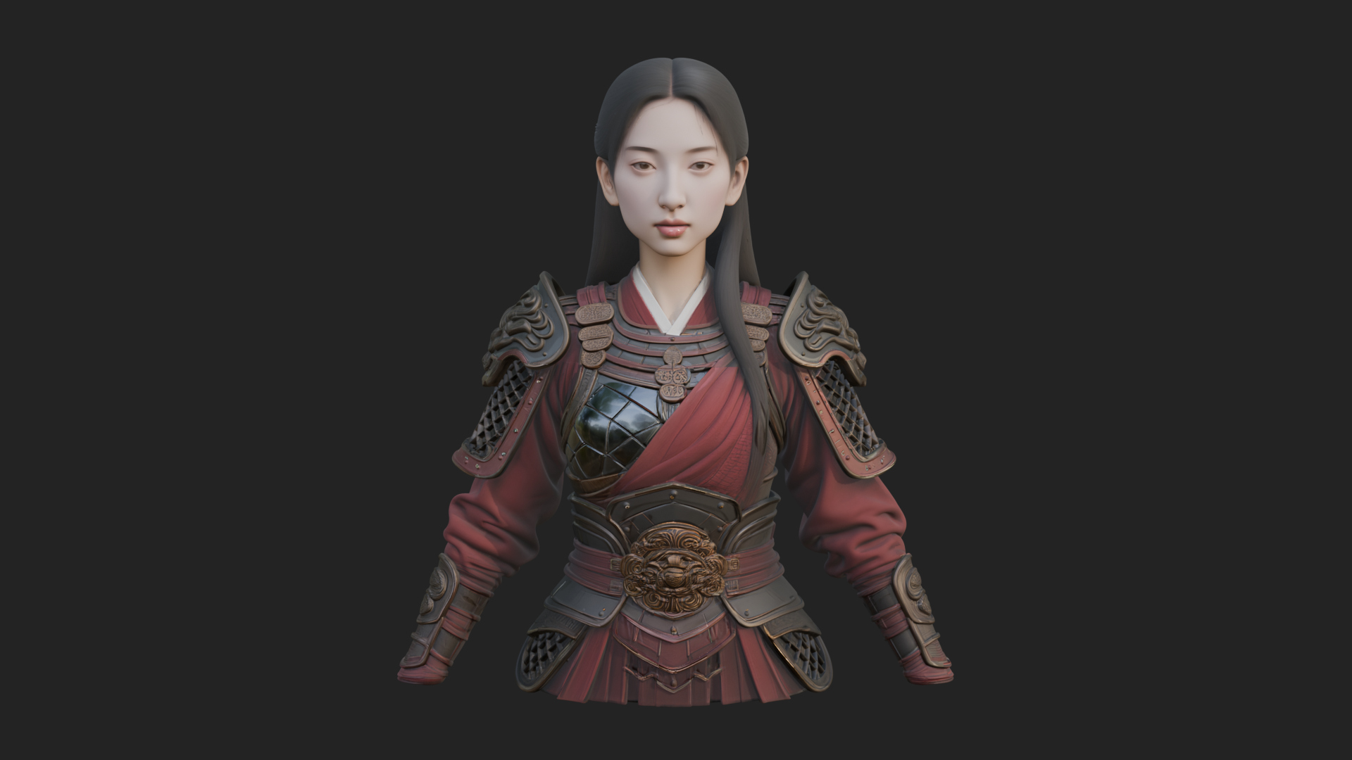 Armored Woman Warrior Bust Design 4 3D Print Model 3D Model