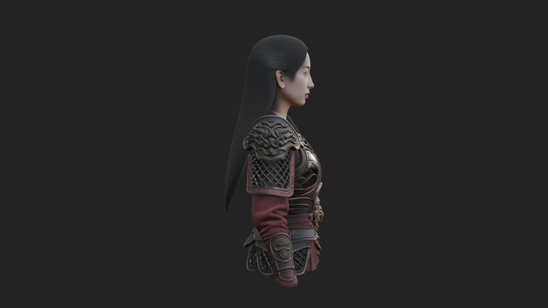 Armored Woman Warrior Bust Design 4 3D Print Model 3D Model