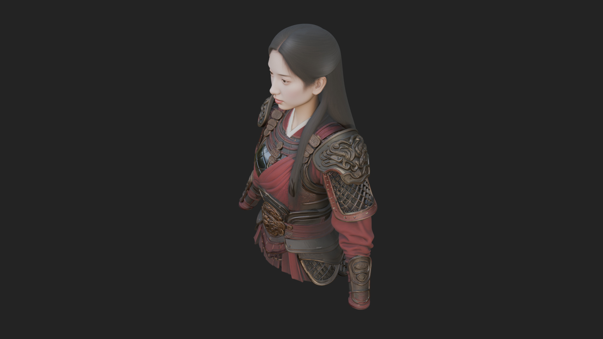 Armored Woman Warrior Bust Design 4 3D Print Model 3D Model
