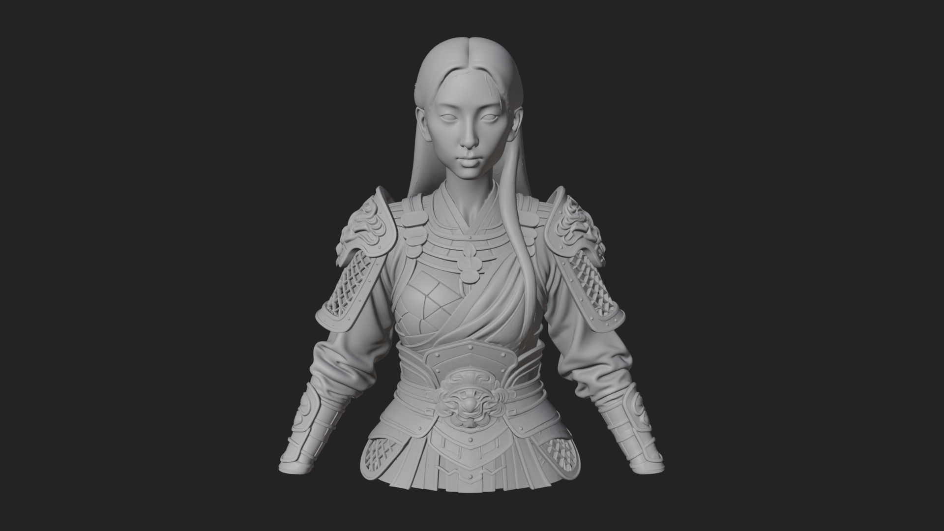 Armored Woman Warrior Bust Design 4 3D Print Model 3D Model