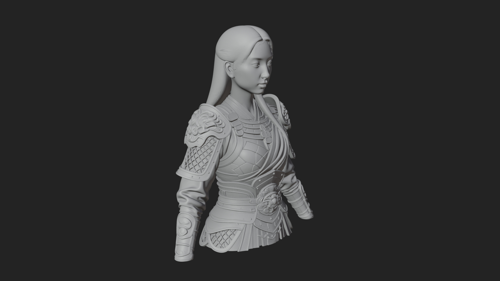Armored Woman Warrior Bust Design 4 3D Print Model 3D Model
