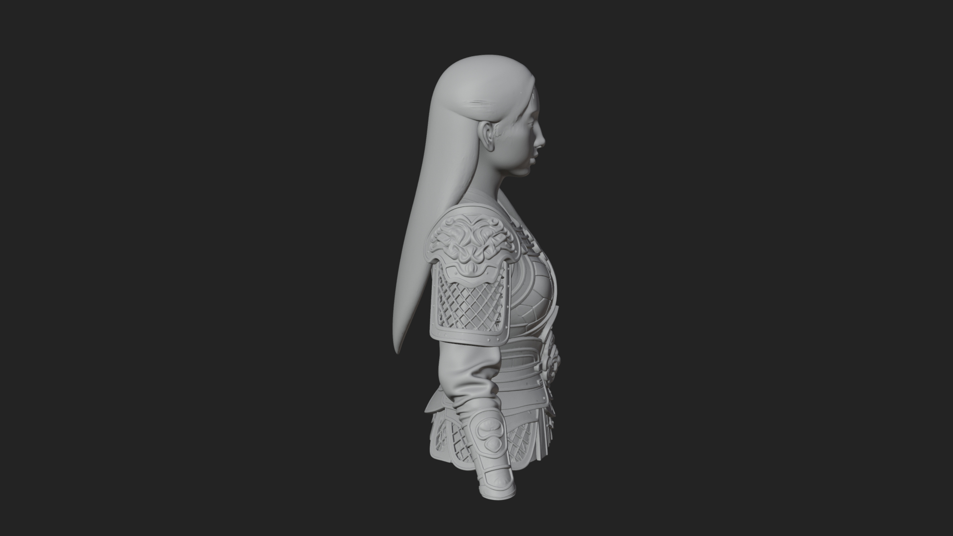 Armored Woman Warrior Bust Design 4 3D Print Model 3D Model