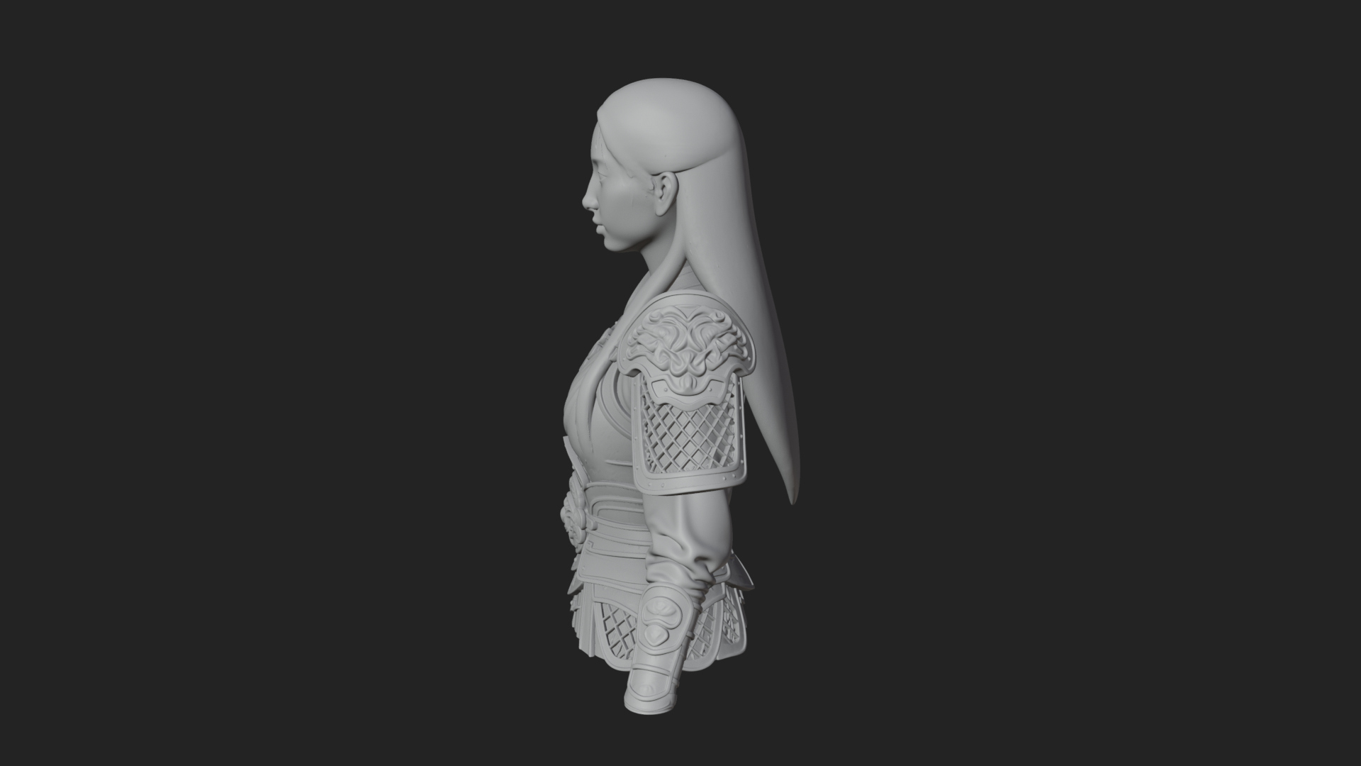 Armored Woman Warrior Bust Design 4 3D Print Model 3D Model