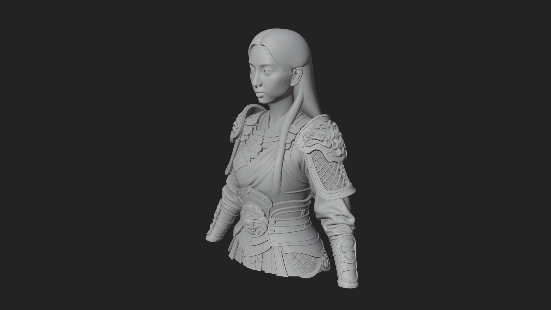 Armored Woman Warrior Bust Design 4 3D Print Model 3D Model