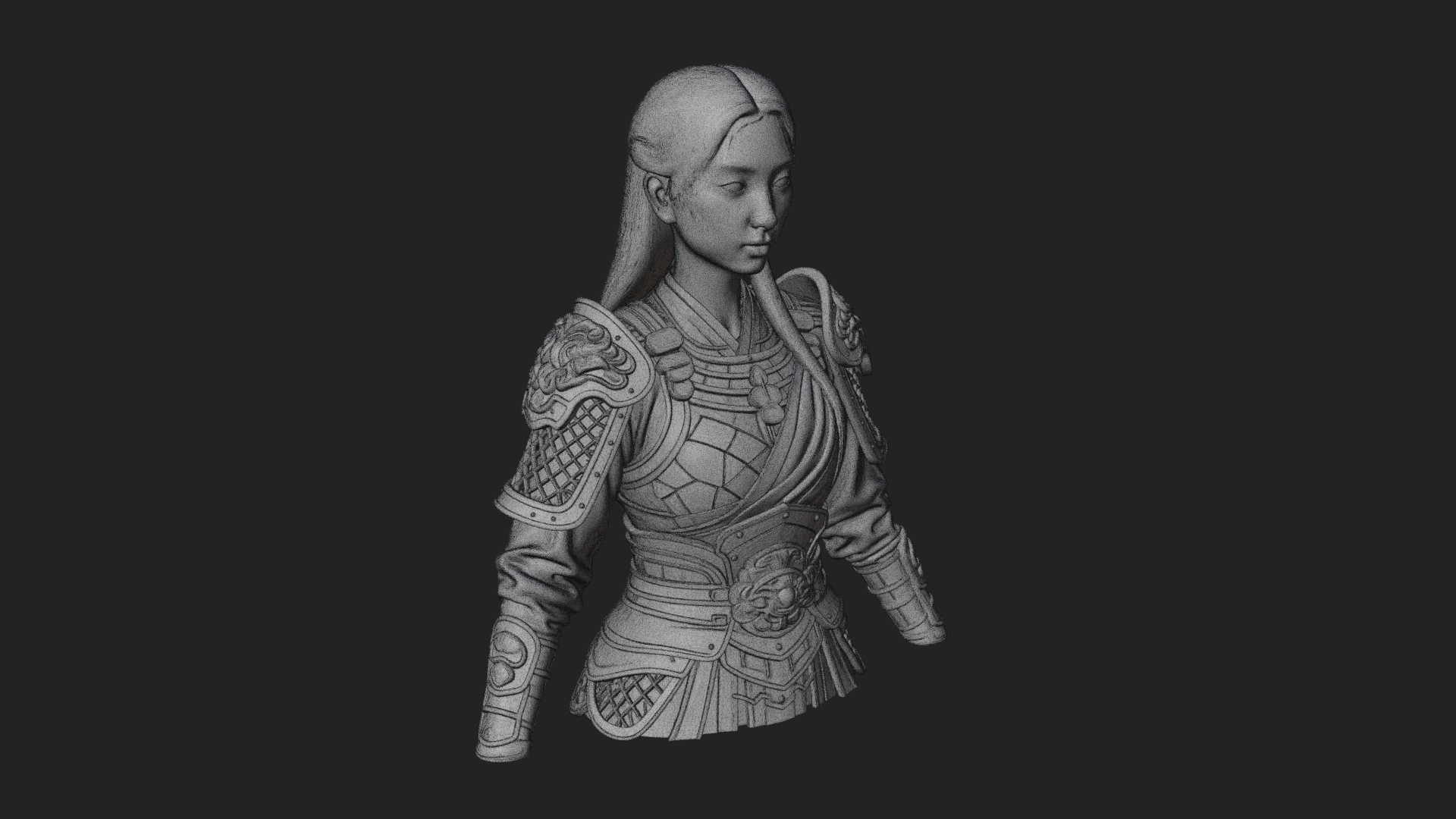Armored Woman Warrior Bust Design 4 3D Print Model 3D Model
