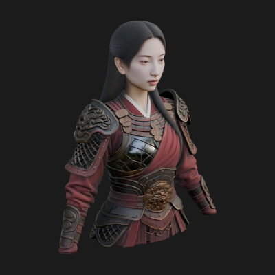 Armored Woman Warrior Bust Design 4 3D Print Model