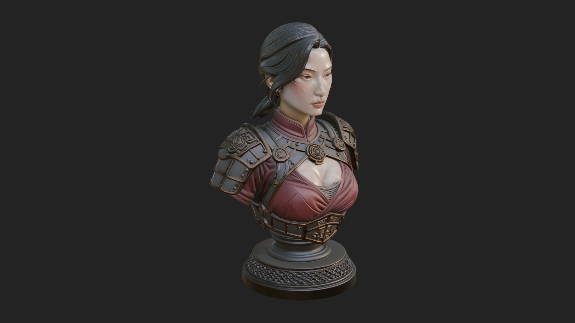 Armored Woman Warrior Bust Design 5 3D Print Model 3D Model