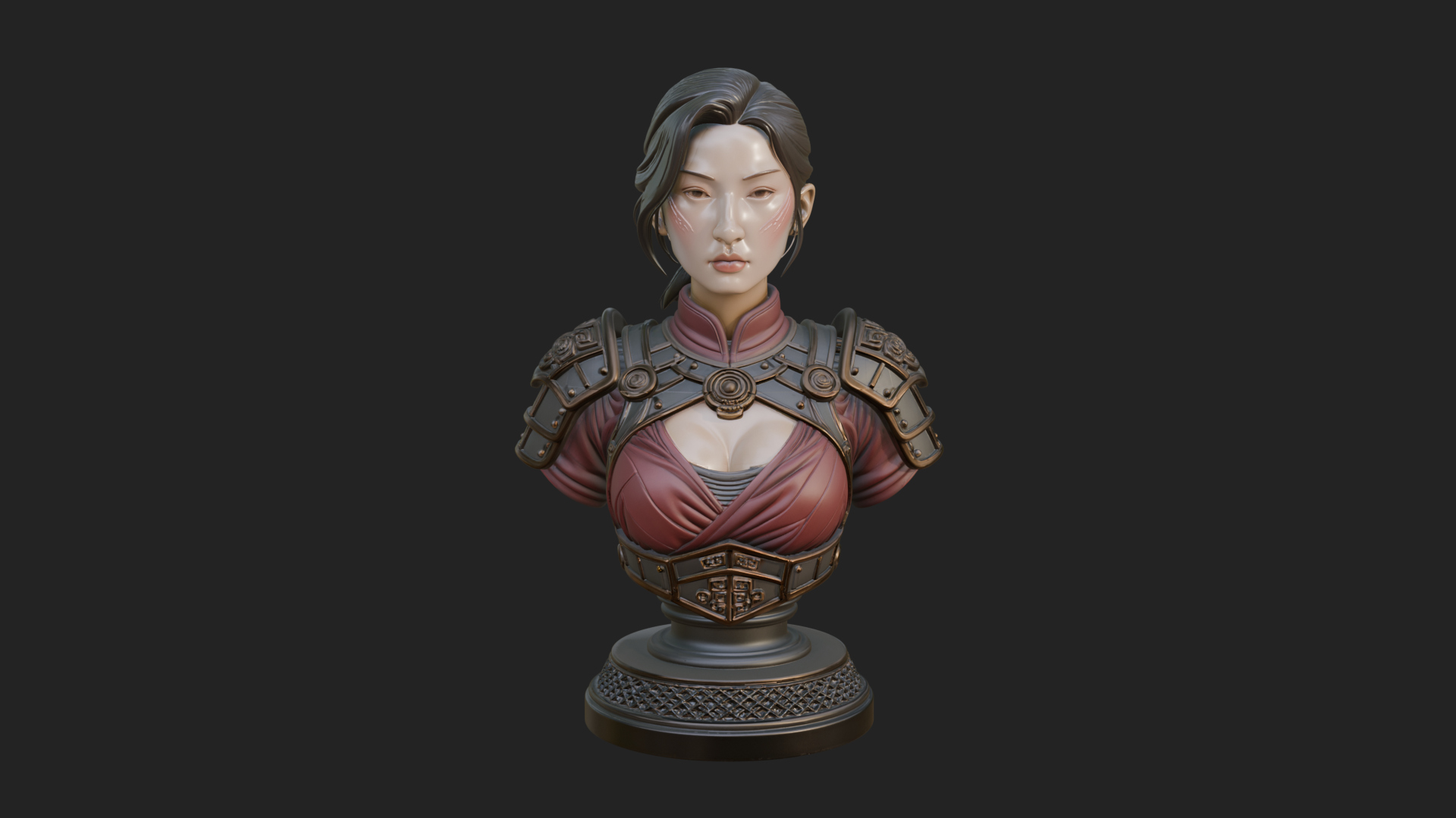 Armored Woman Warrior Bust Design 5 3D Print Model 3D Model