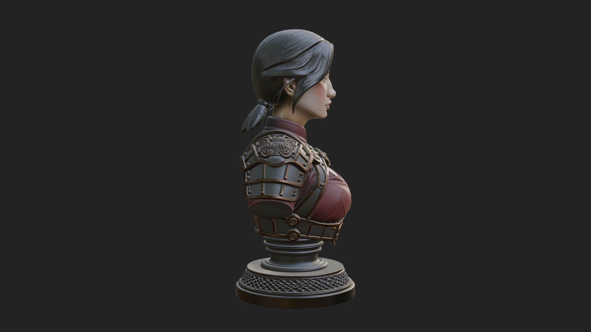 Armored Woman Warrior Bust Design 5 3D Print Model 3D Model