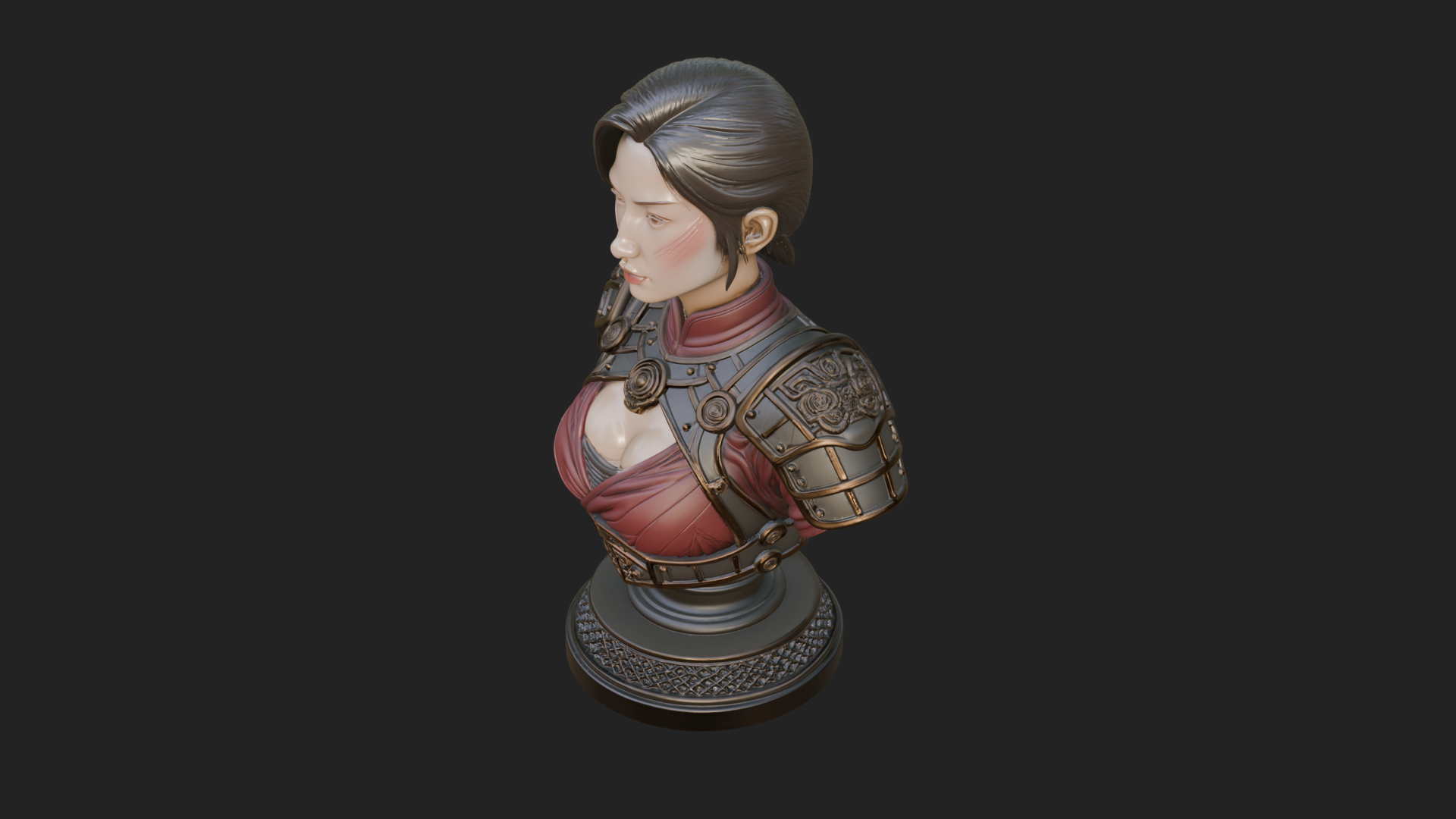 Armored Woman Warrior Bust Design 5 3D Print Model 3D Model