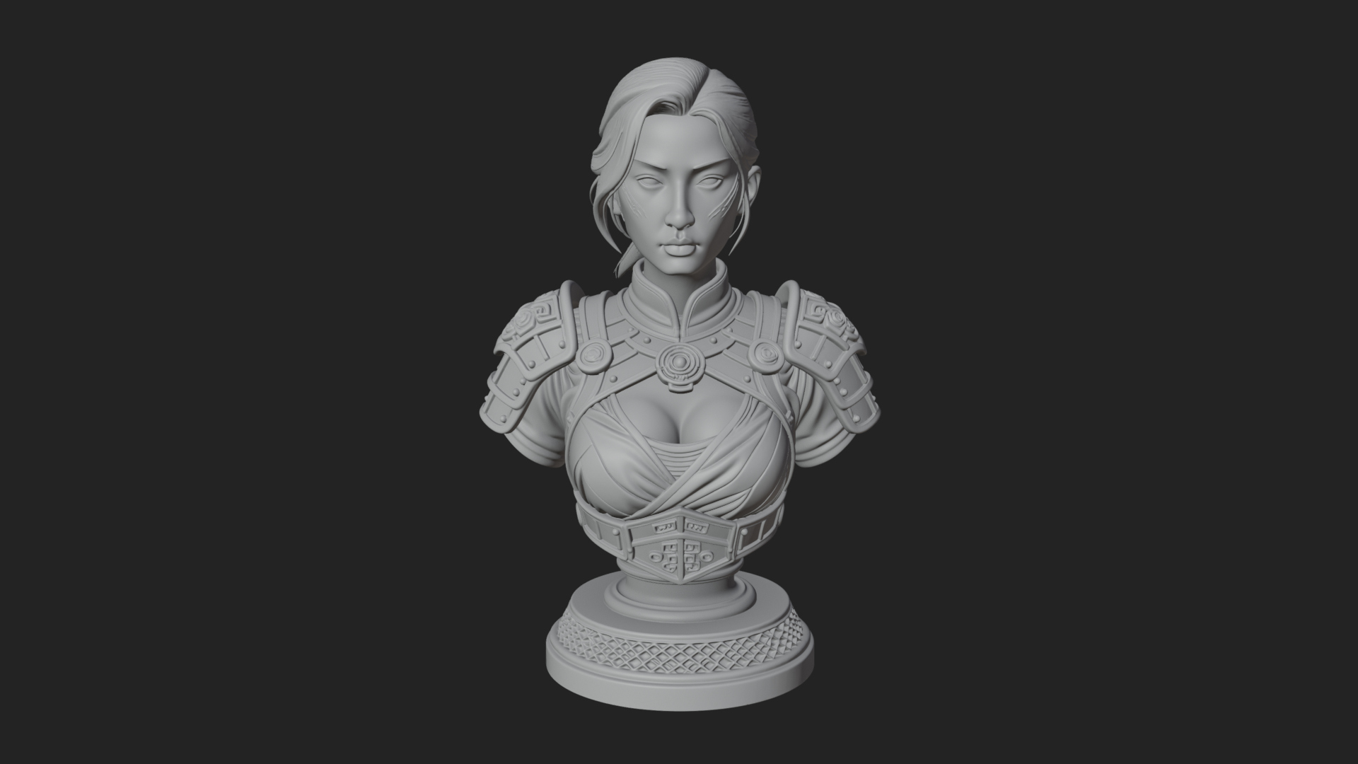 Armored Woman Warrior Bust Design 5 3D Print Model 3D Model