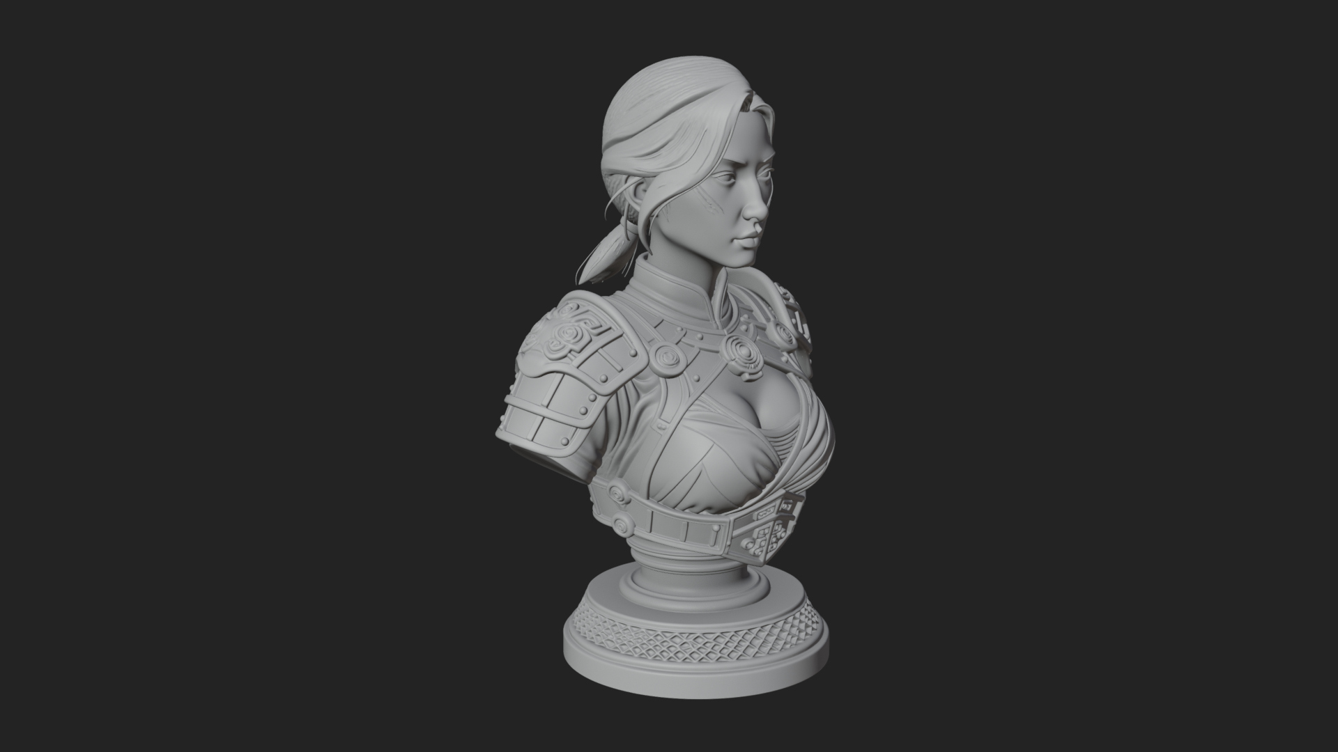 Armored Woman Warrior Bust Design 5 3D Print Model 3D Model