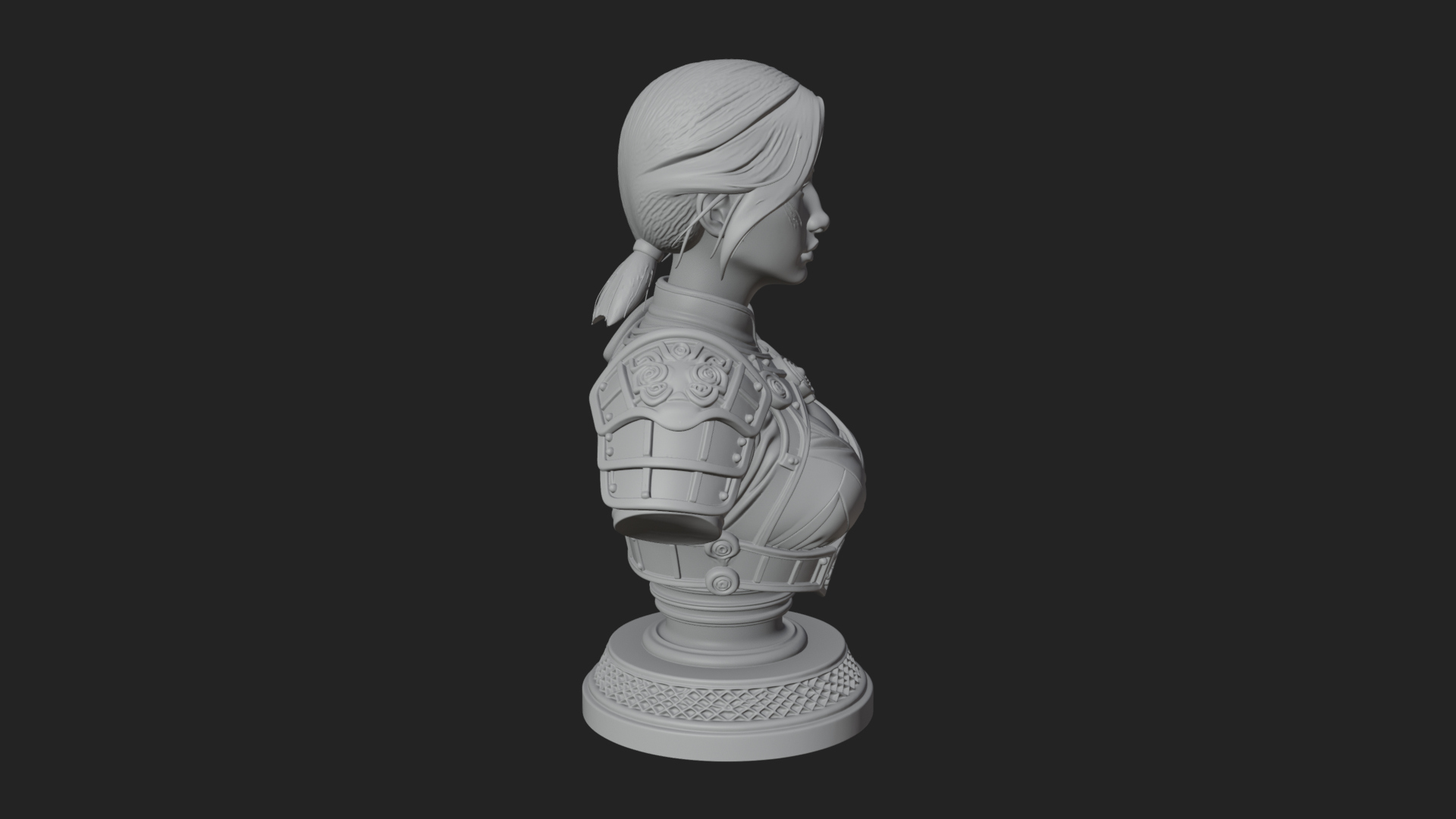 Armored Woman Warrior Bust Design 5 3D Print Model 3D Model