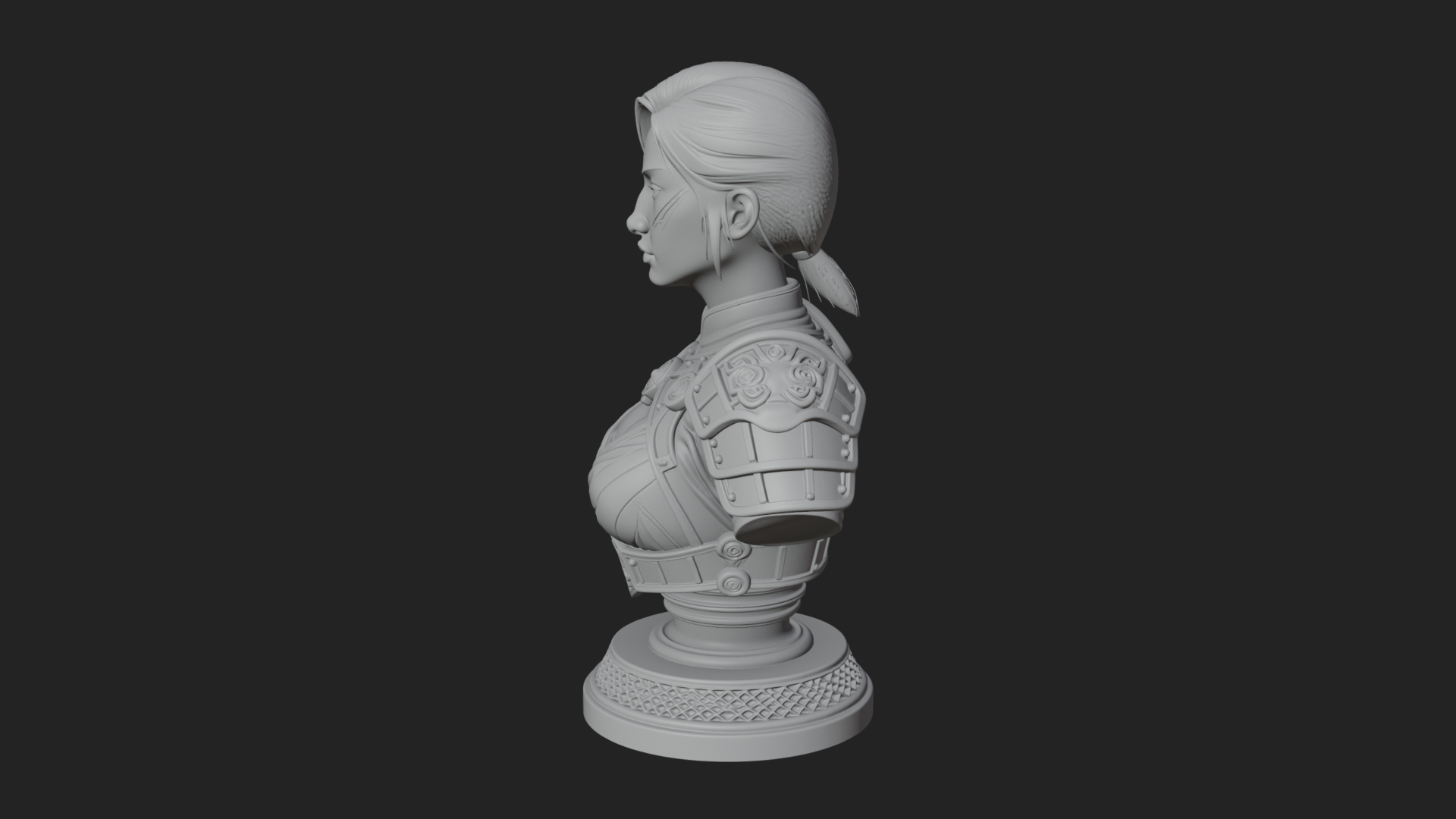 Armored Woman Warrior Bust Design 5 3D Print Model 3D Model