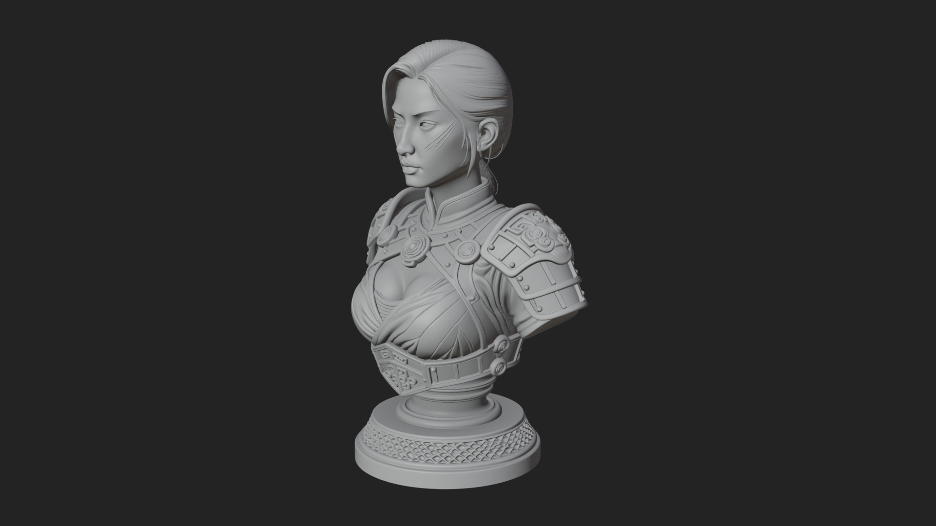 Armored Woman Warrior Bust Design 5 3D Print Model 3D Model