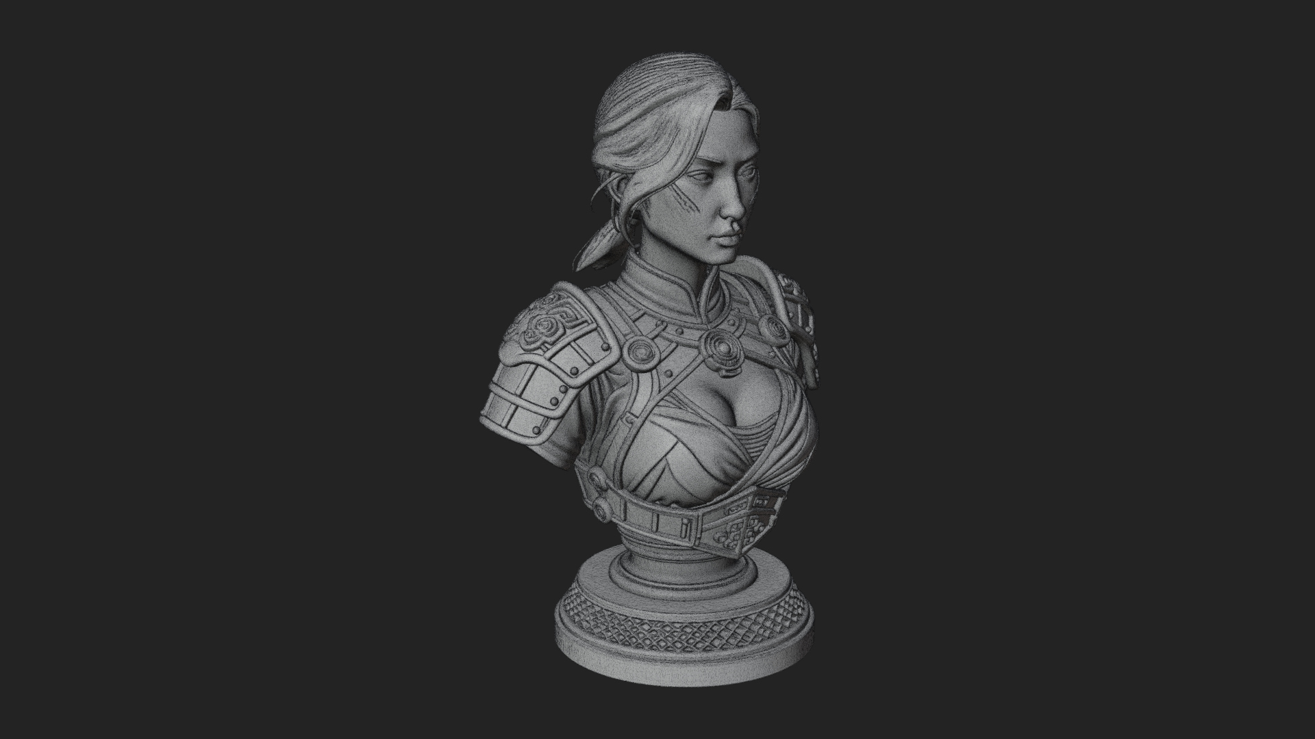 Armored Woman Warrior Bust Design 5 3D Print Model 3D Model