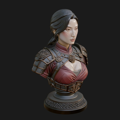 Armored Woman Warrior Bust Design 5 3D Print Model