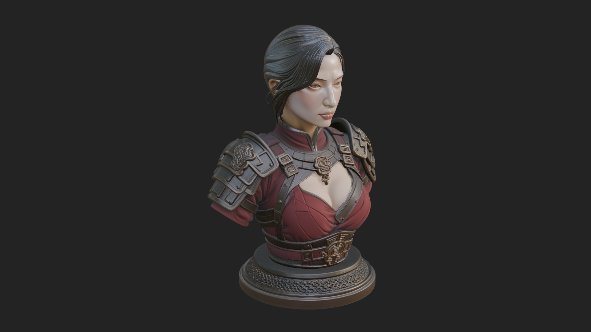 Armored Woman Warrior Bust Design 6 3D Print Model 3D Model