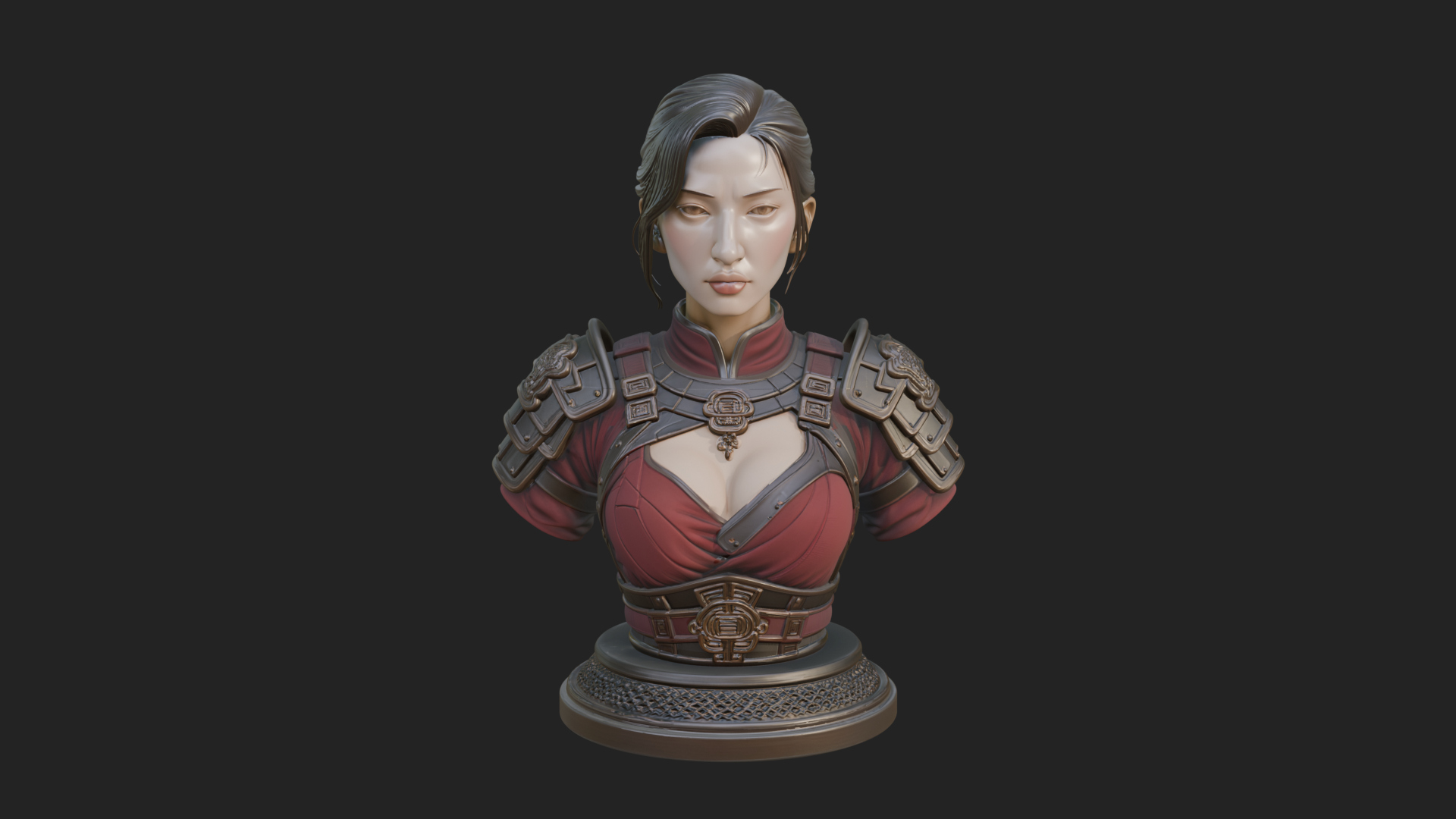 Armored Woman Warrior Bust Design 6 3D Print Model 3D Model