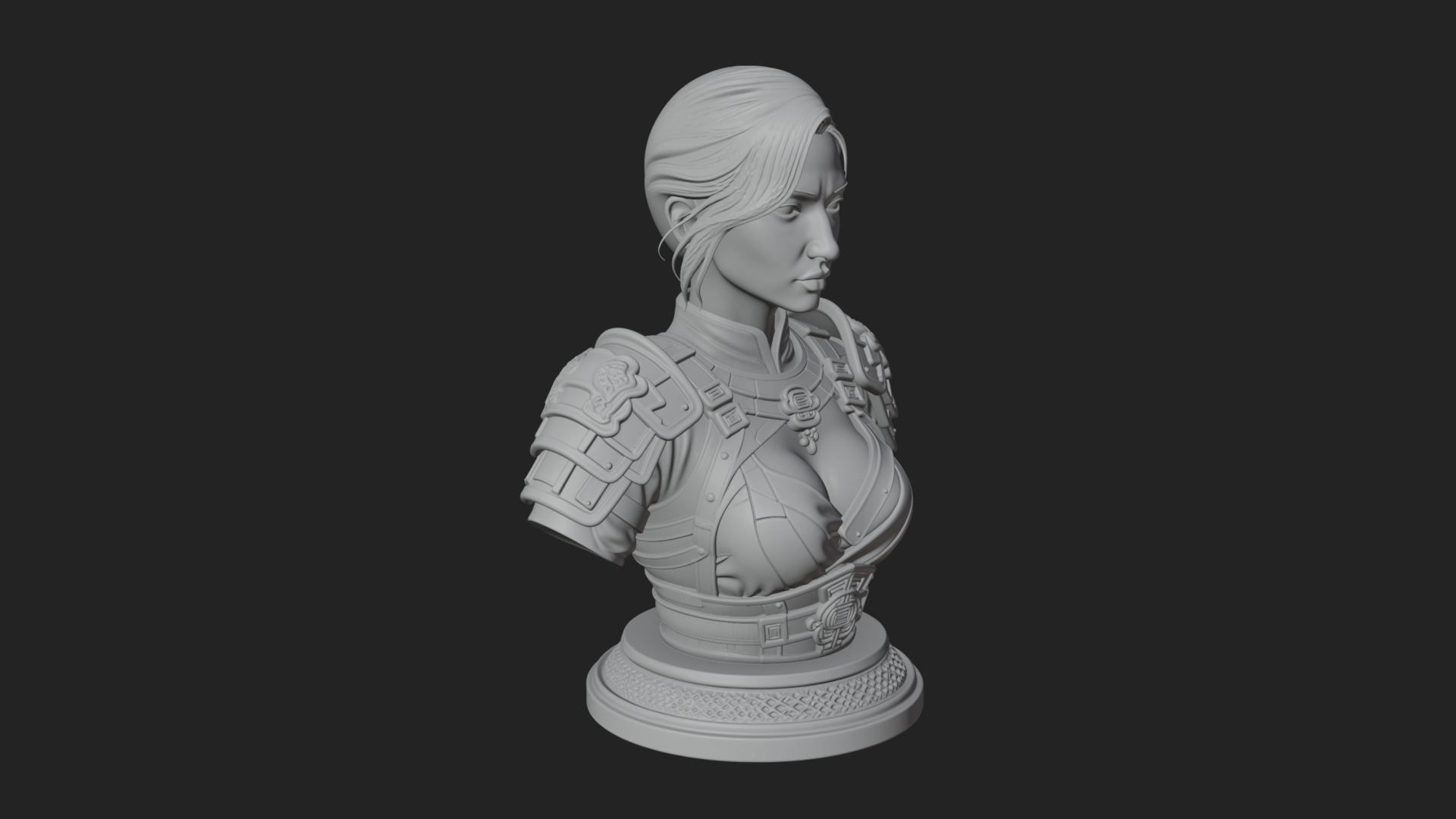 Armored Woman Warrior Bust Design 6 3D Print Model 3D Model