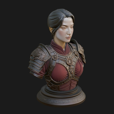 Armored Woman Warrior Bust Design 7 3D Print Model