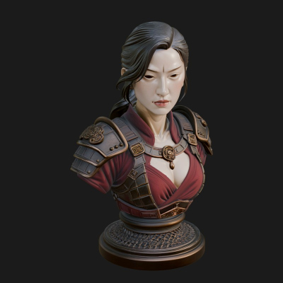 Armored Woman Warrior Bust Design 8 3D Print Model