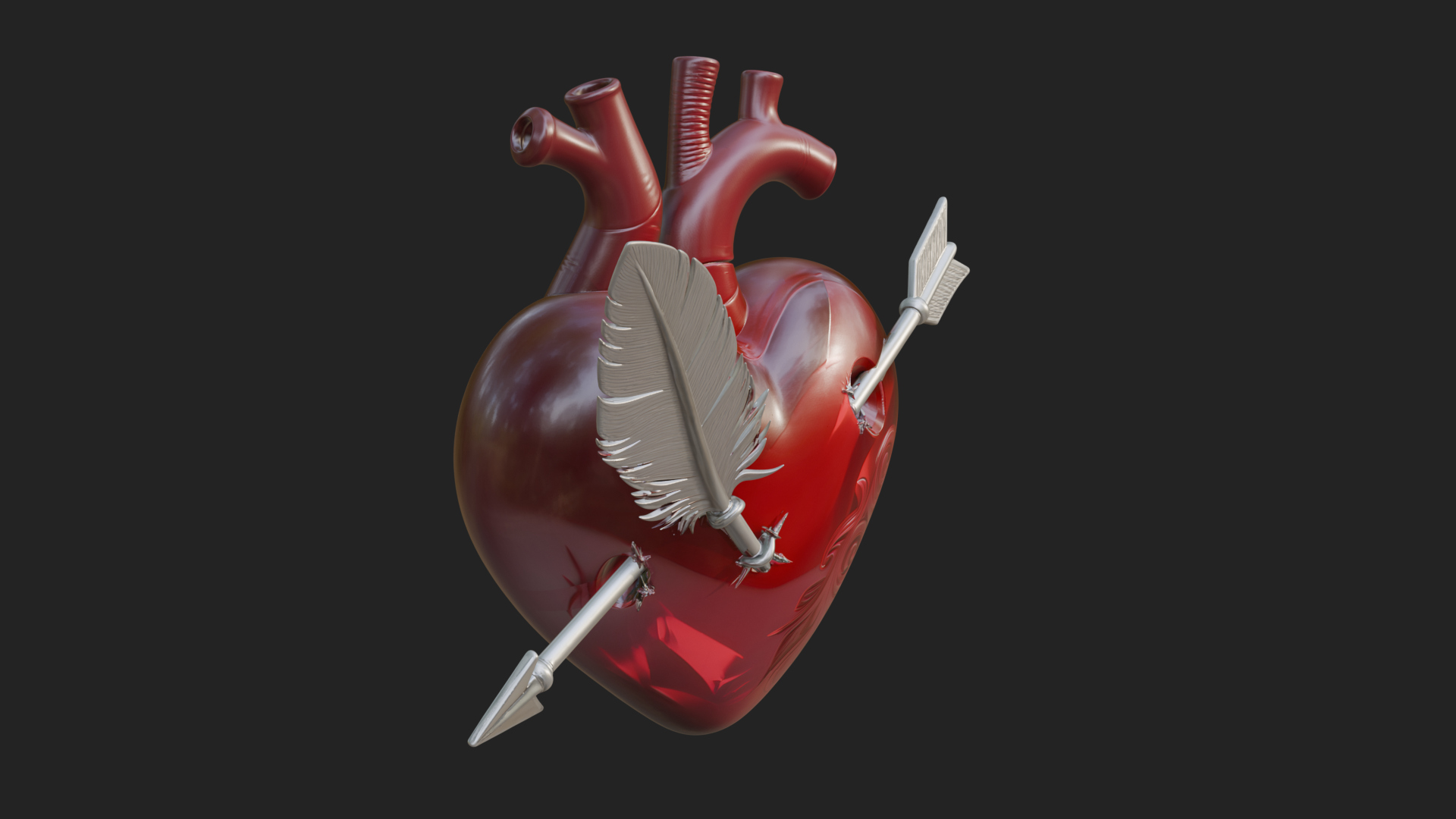 Arrow Pierced Heart Statue Design 1 3D Print Model 3D Model