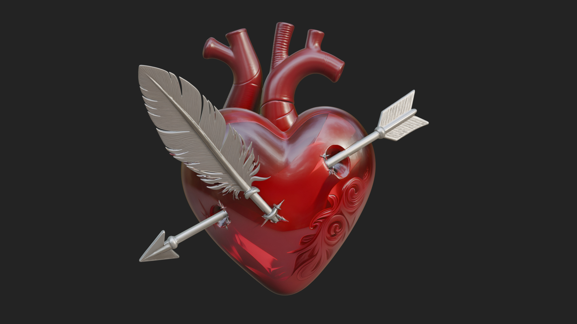 Arrow Pierced Heart Statue Design 1 3D Print Model 3D Model