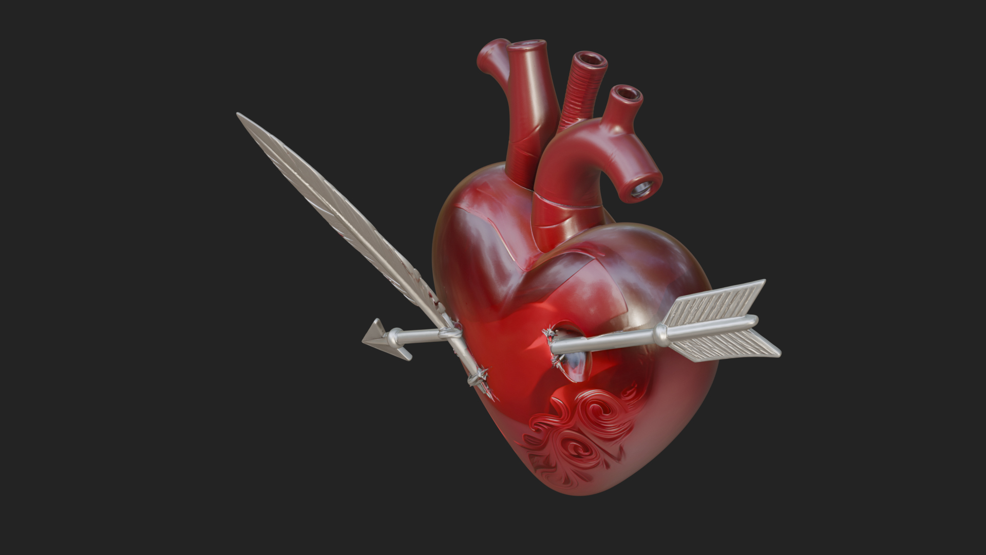 Arrow Pierced Heart Statue Design 1 3D Print Model 3D Model