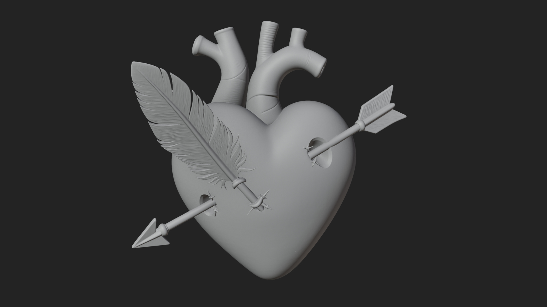 Arrow Pierced Heart Statue Design 1 3D Print Model 3D Model