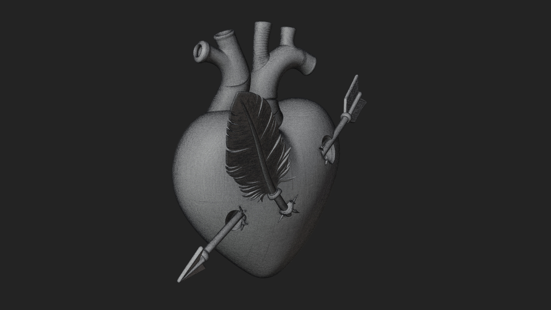 Arrow Pierced Heart Statue Design 1 3D Print Model 3D Model
