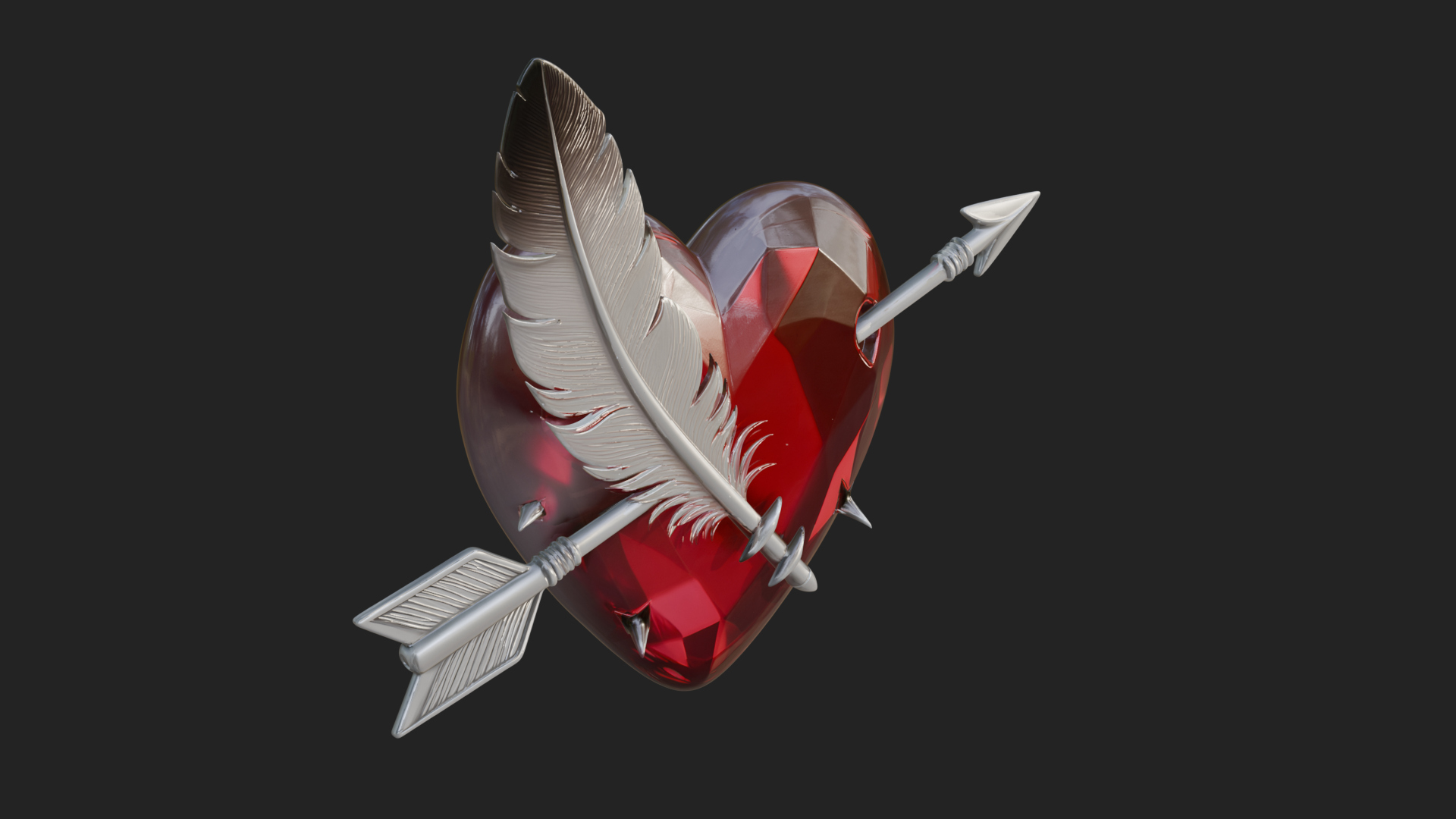Arrow Pierced Heart Statue Design 2 3D Print Model 3D Model