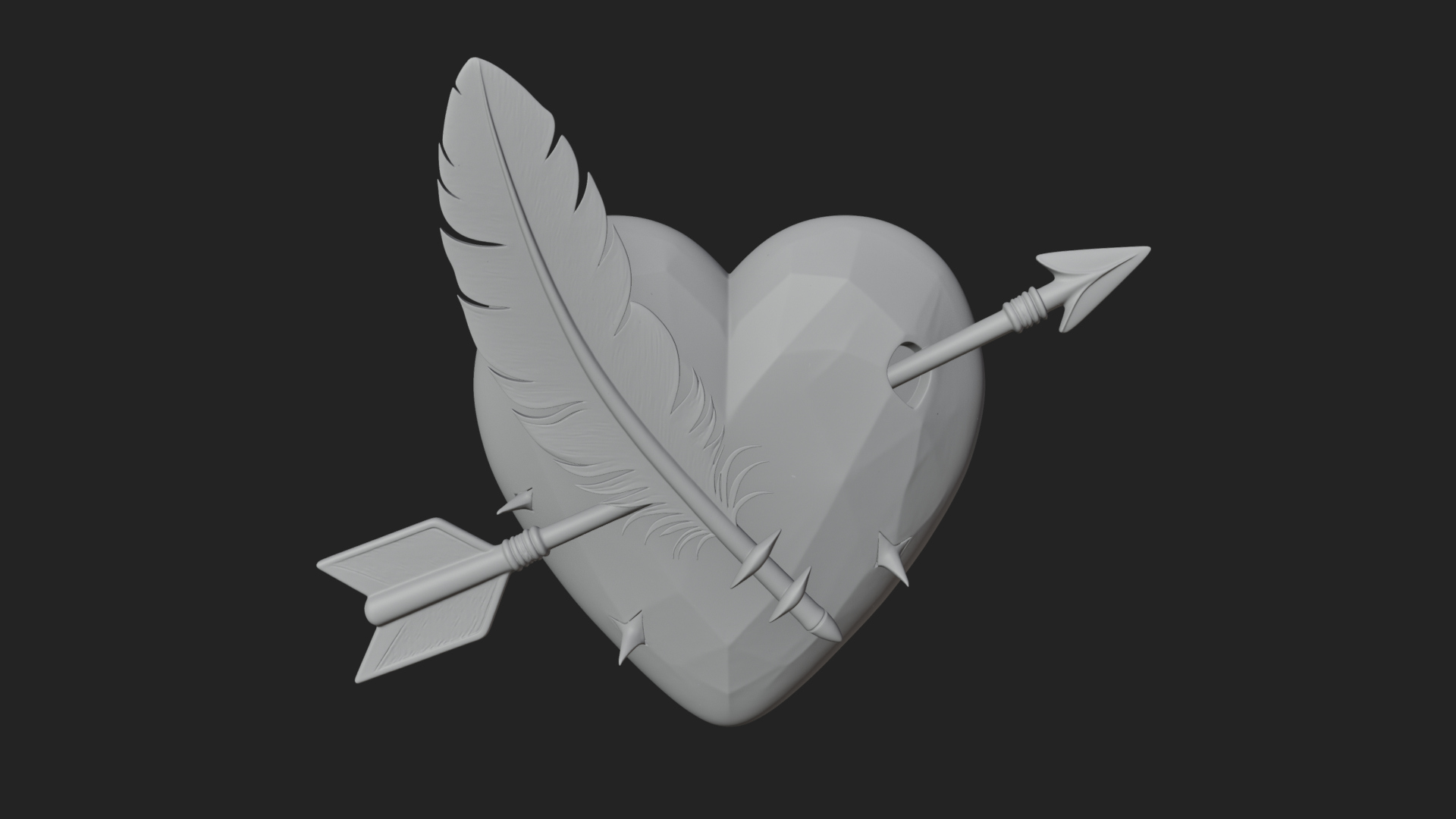 Arrow Pierced Heart Statue Design 2 3D Print Model 3D Model