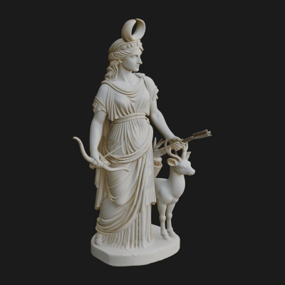 Artemis with Bow and Deer Statue Design 5 3D Print Model