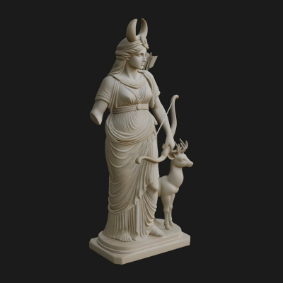 Artemis with Bow and Deer Statue Design 6 3D Print Model
