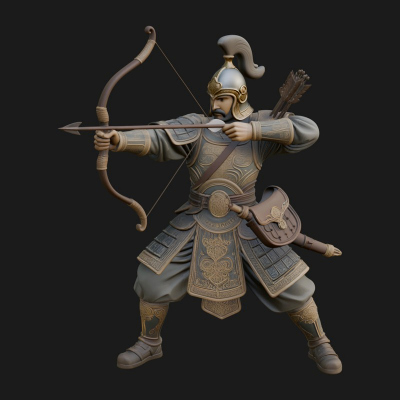 Asian Armored Archer Statue Design 1 3D Print Model