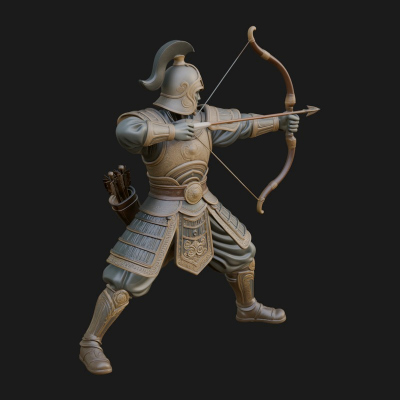 Asian Armored Archer Statue Design 2 3D Print Model