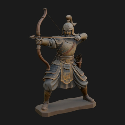 Asian Armored Archer Statue Design 3 3D Print Model